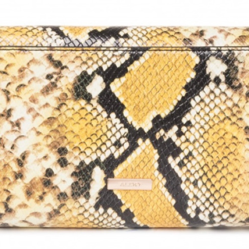 NWT Aldo Yellow Black Snake-Print Crossbody Clutch - Picture 3 of 6